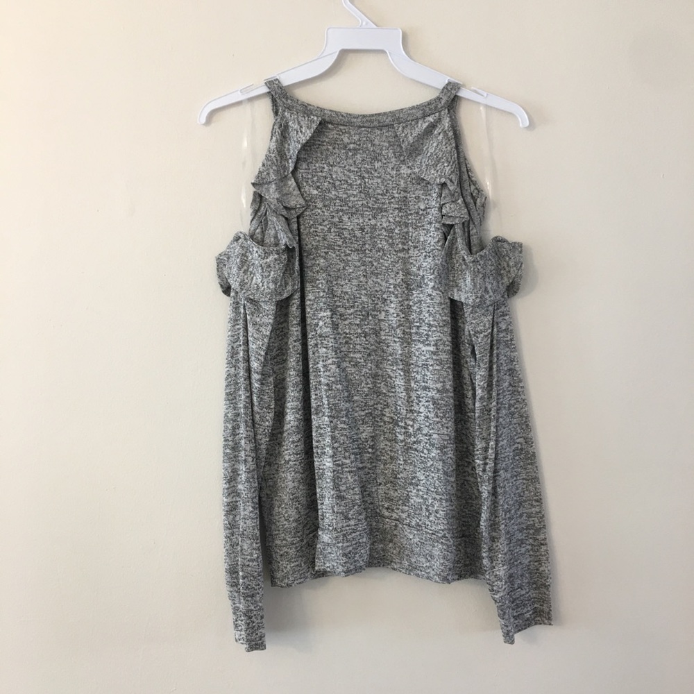 Cold Shoulder Grey Marled Ruffle Top - Picture 7 of 7